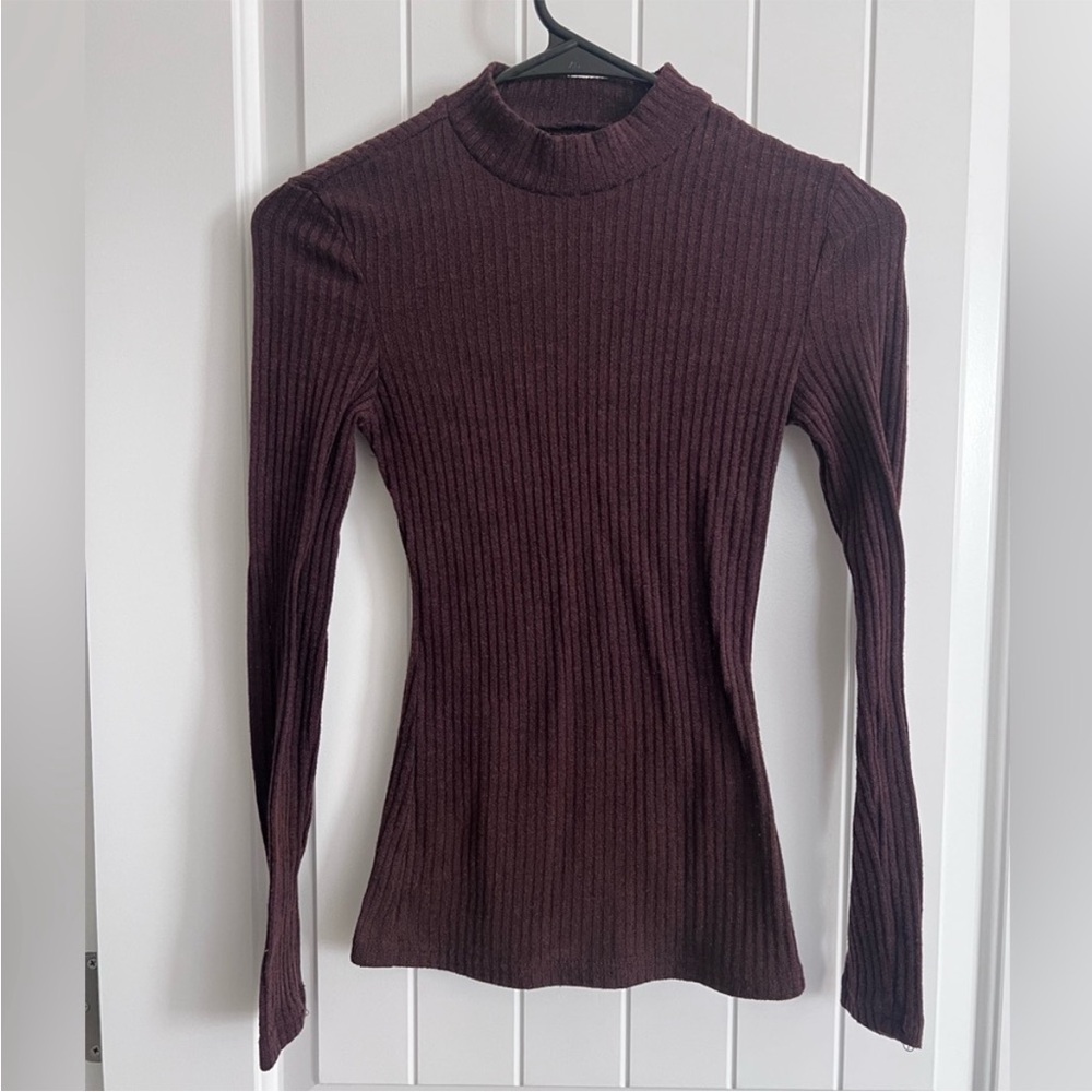Ribbed Long Sleeve Top - Dark Brown